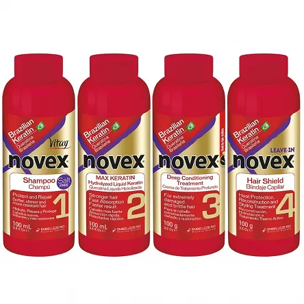 Zestaw wygładzający Novex Brazilian Keratin 4x100ml kuracja odbudowywująca Keratynowe prostowanie Novex 876120001490