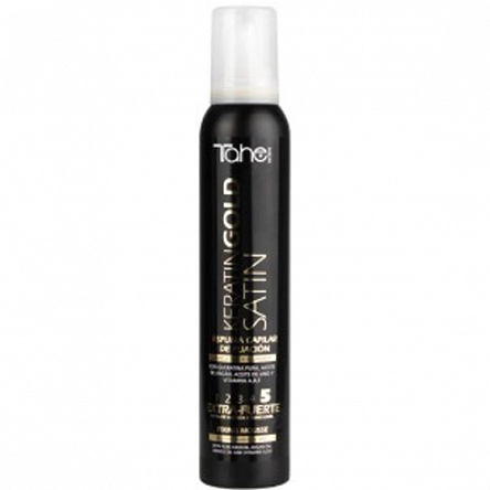 Pianka Tahe Keratin Gold Satin 5 bardzo mocna do włosów suchych i zniszczonych 200ml Pianki do włosów Tahe 8426827840186