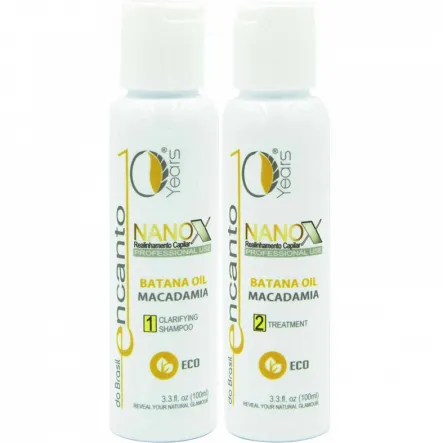 Zestaw Encanto Do Brasil Nanox do keratynowego prostowania włosów 2x100ml Trwała i prostowanie Encanto