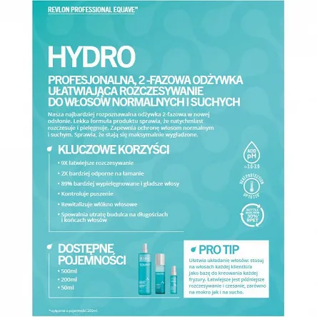 Odżywka Revlon Equave Hydro, dwufazowa nawilżająca do włosów z keratyną 200ml Odżywka nawilżająca do włosów Revlon Professional 8432225137018