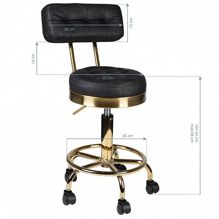 Taboret kosmetyczny Activ AM-830 Gold, czarny ze złotą podstawą, dostępny w 48h Meble dostępne w 48h Activ 5906717431852