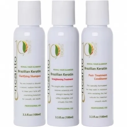 Zestaw Encanto Do Brasil 3x100ml keratyna, szampon i odżywka do keratynowego prostowania włosów Keratynowe prostowanie włosów Encanto